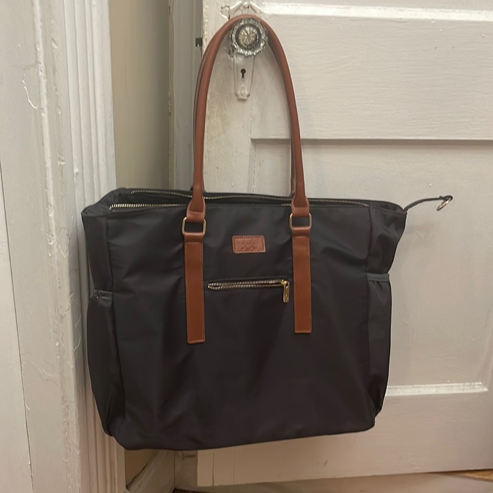 Grey and brown teacher tote